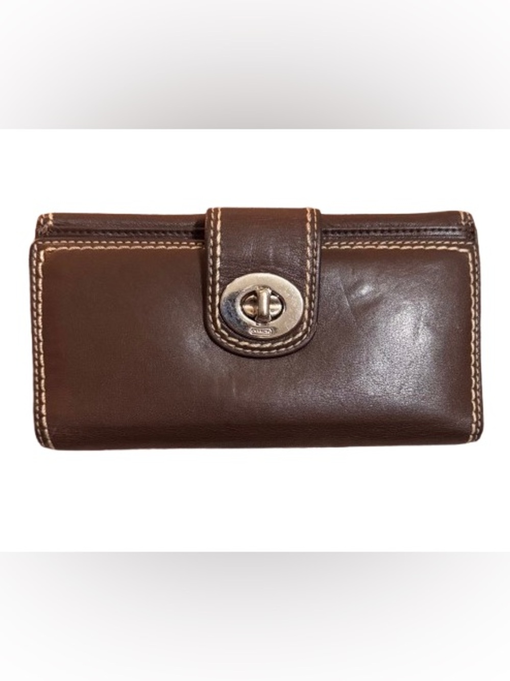 Coach 40031 Y2K Hamptons Leather Bifold Turnlock Wallet (Brown) - GUC